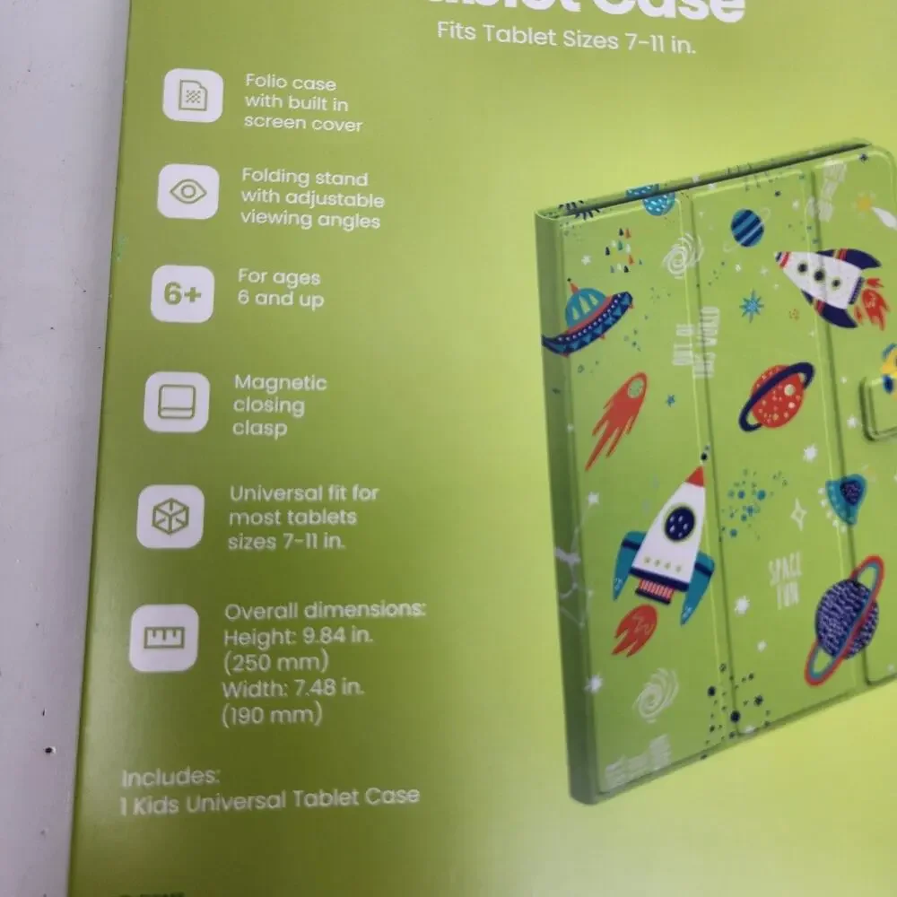GEMS Kids Universal Green Space Themed Tablet Case Adjustable Viewing Fits 7-11